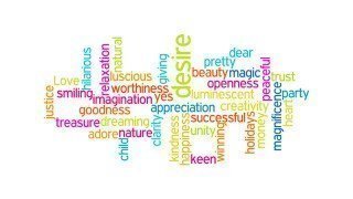 A word cloud featuring positively charged words