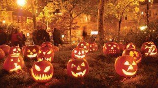Jack-o'-lanterns-displayed in a park