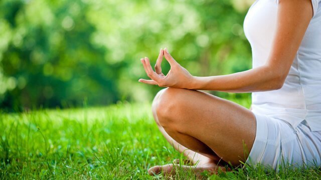 Young Attractive Woman Sitting Cross Legged On Lakeside, Meditating,  Practicing Yoga Easy Pose, Sukhasana, Asana For Meditation, Pranayama,  Breathing, Back View, Copy Space Stock Photo, Picture and Royalty Free  Image. Image 46591537.