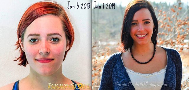 Before-and-after photos of Jennelle LeMoine on a wholly low-fat raw food diet