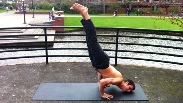 Benjamin Beeler practicing fallen angel pose