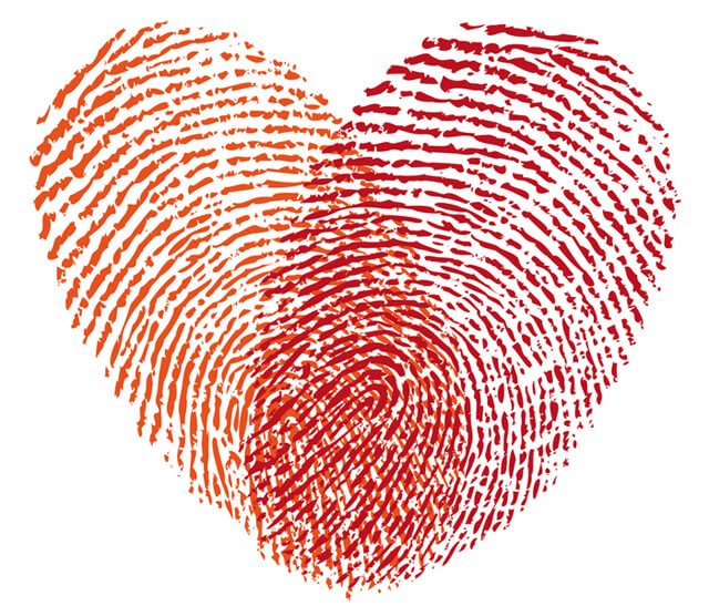 Red heart made from fingerprints
