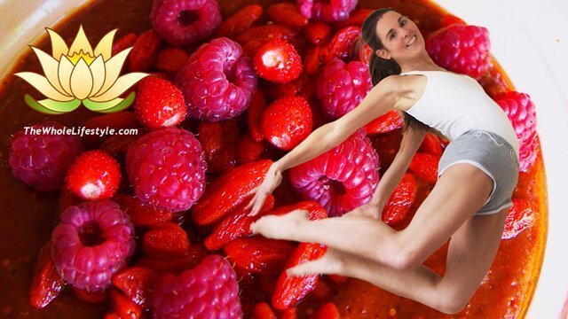 Reny Kattel leaps with raspberries in the background