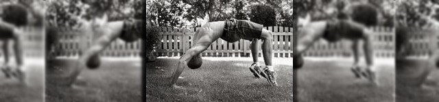 Composite photograph of Jeff Sekerak engaged in a back bridge pose