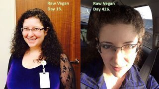 Rebecca Rosenberg is photographed on Days 13 and 426 of her raw food journey
